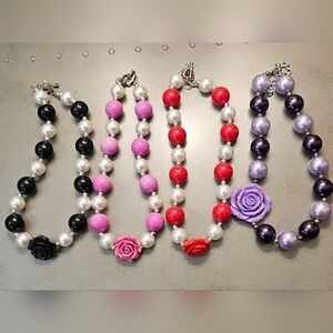 4 Beaded Pearl and Beaded Rose Chokers